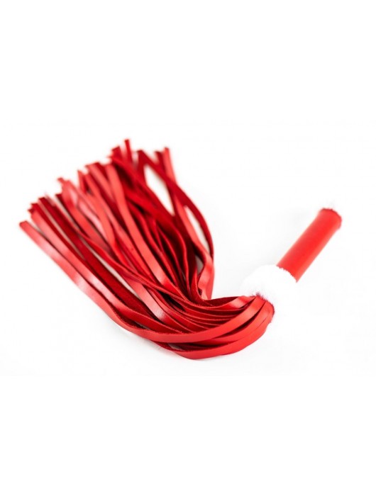 Красная плеть из натуральной кожи с белой меховой отделкой - 50 см. - БДСМ Арсенал - купить с доставкой в Миассе