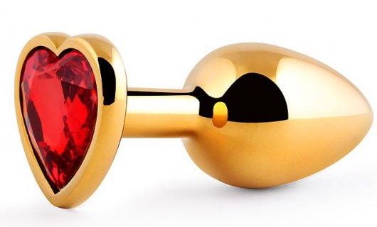 Золотистая анальная пробка с красным стразом-сердечком - 8 см. - Anal Jewelry Plug - купить с доставкой в Миассе
