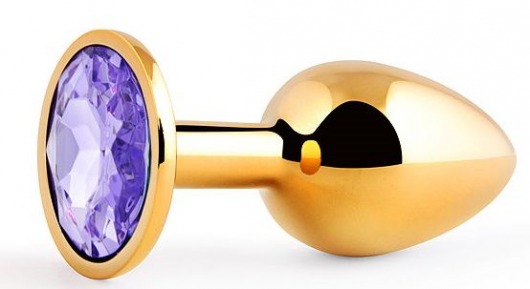 Золотистая анальная пробка с фиолетовым стразом - 7,2 см. - Anal Jewelry Plug - купить с доставкой в Миассе