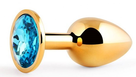 Золотистая анальная пробка с голубым стразом - 7,2 см. - Anal Jewelry Plug - купить с доставкой в Миассе