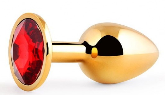 Золотистая анальная пробка с красным стразом - 7,2 см. - Anal Jewelry Plug - купить с доставкой в Миассе
