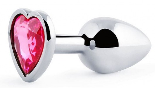 Серебристая анальная пробка с розовым кристаллом-сердечком - 7 см. - Anal Jewelry Plug - купить с доставкой в Миассе