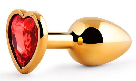 Золотистая анальная пробка с красным стразом-сердечком - 7 см. - Anal Jewelry Plug - купить с доставкой в Миассе