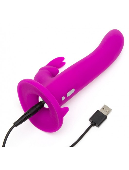 Лиловый страпон Rechargeable Vibrating Strap-On Harness Set - 17,6 см. - Happy Rabbit - купить с доставкой в Миассе