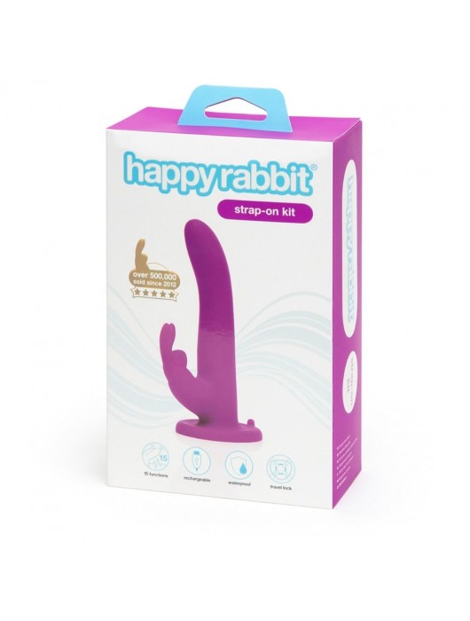 Лиловый страпон Rechargeable Vibrating Strap-On Harness Set - 17,6 см. - Happy Rabbit - купить с доставкой в Миассе