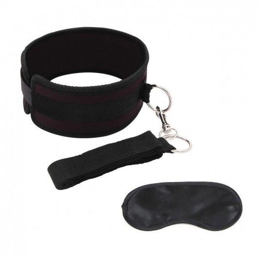Черный ошейник с длинным поводком Collar and Leash Set - Lux Fetish - купить с доставкой в Миассе