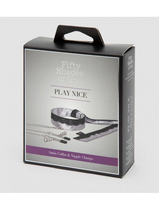 Атласный ошейник с зажимами для сосков Play Nice - Fifty Shades of Grey - купить с доставкой в Миассе