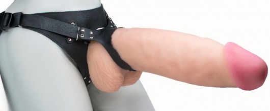 Телесный реалистичный фаллоимитатор на черных трусиках Real Big Strap-On - 34,5 см. - LOVETOY (А-Полимер) - купить с доставкой в Миассе