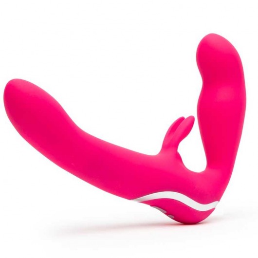 Ярко-розовый безремневой страпон Rechargeable Vibrating Strapless Strap-On - Happy Rabbit - купить с доставкой в Миассе