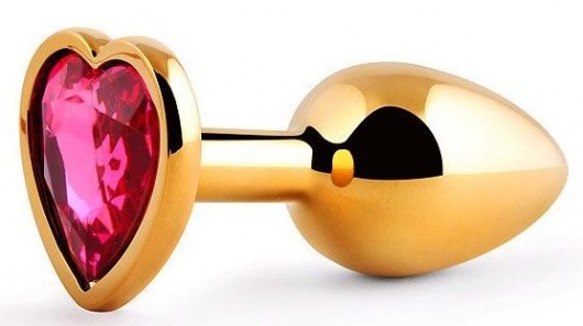 Золотистая анальная пробка с малиновым кристаллом-сердечком - 7 см. - Anal Jewelry Plug - купить с доставкой в Миассе