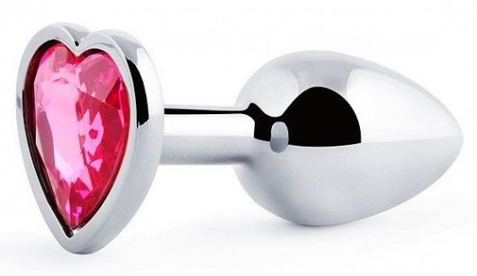 Серебристая анальная пробка с малиновым кристаллом-сердечком - 7 см. - Anal Jewelry Plug - купить с доставкой в Миассе