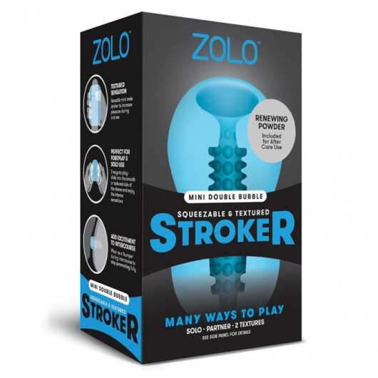 Голубой двусторонний мастурбатор MINI DOUBLE BUBBLE - Zolo - в Миассе купить с доставкой