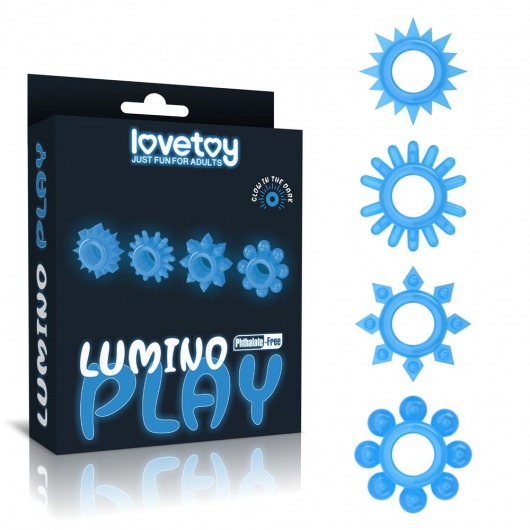 Набор из 4 голубых, светящихся в темноте эрекционных колец Lumino Play - Lovetoy - в Миассе купить с доставкой