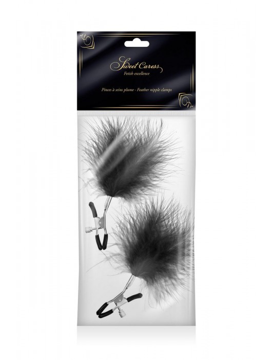 Зажимы на соски с черными пуховыми кисточками Sweet Caress Feather Nipple Clumps - Sweet Caress - купить с доставкой в Миассе