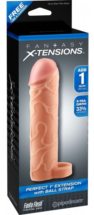 Телесная насадка с кольцом Perfect 1 Extension with Ball Strap - 17 см. - Pipedream - в Миассе купить с доставкой