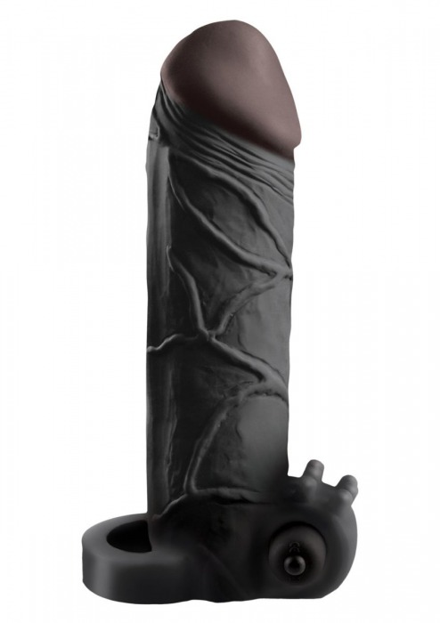 Чёрная вибронасадка с кольцом Vibrating Real Feel 2 Extension - 16 см. - Pipedream - в Миассе купить с доставкой