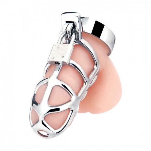 Серебристая металлическая клетка для члена с замком Enslave Cock Cage - BlueLine - купить с доставкой в Миассе
