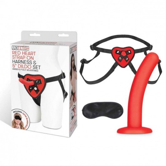 Красный поясной фаллоимитатор Red Heart Strap on Harness   5in Dildo Set - 12,25 см. - Lux Fetish - купить с доставкой в Миассе