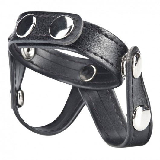 Кольцо на пенис с разделителем мошонки из искусственной кожи на клепках V-STYLE COCK RING - BlueLine - в Миассе купить с доставкой