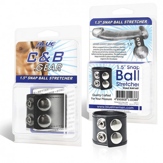 Хомут-утяжка для мошонки из искусственной кожи на клепках SNAP BALL STRETCHER - BlueLine - купить с доставкой в Миассе
