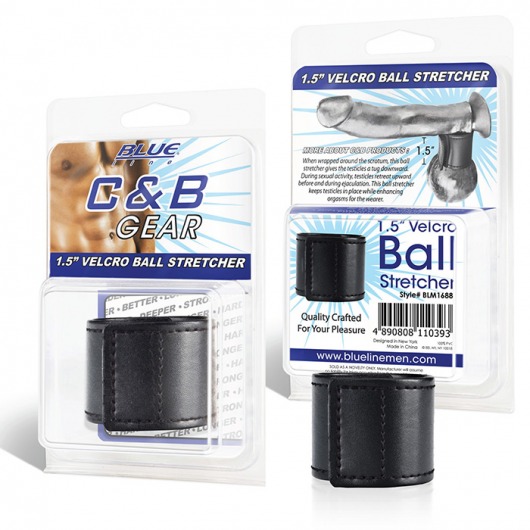 Хомут-утяжка для мошонки из искусственной кожи на липучке VELCRO BALL STRETCHER- 4 см. - BlueLine - в Миассе купить с доставкой