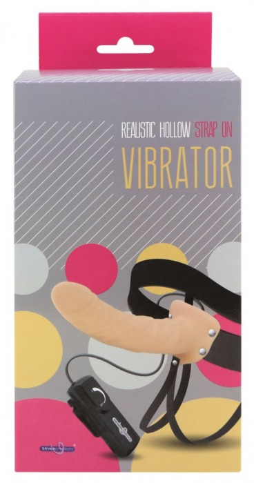 Полый страпон телесного цвета с встроенным вибратором - 20 см. - Seven Creations - купить с доставкой в Миассе