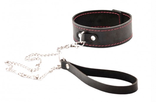 Черный широкий ошейник с красной строчкой и поводком - Crazy Handmade - купить с доставкой в Миассе