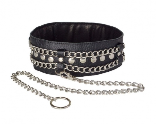 Чёрный ошейник с цепочками и поводком - Sitabella - купить с доставкой в Миассе