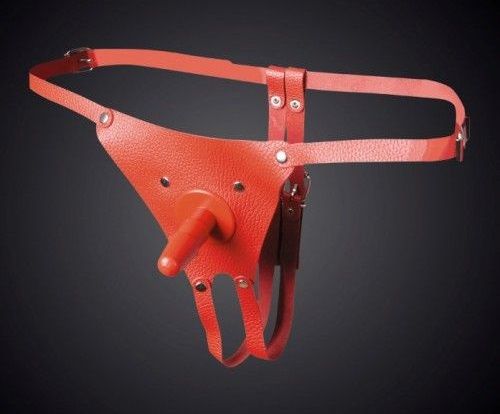 Красные кожаные универсальные трусики со штырьком для насадок - Sitabella - купить с доставкой в Миассе