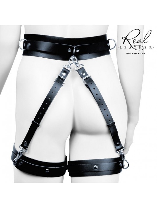 Черный кожаный пояс с гартерами - S-M - Notabu - купить с доставкой в Миассе