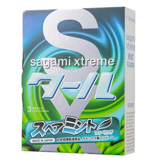 Презервативы Sagami Xtreme Mint с ароматом мяты - 3 шт. - Sagami - купить с доставкой в Миассе
