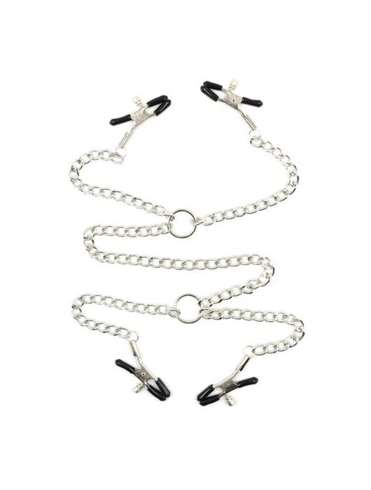 Серебристые зажимы для сосков и половых губ на тонкой цепочке - Notabu - купить с доставкой в Миассе