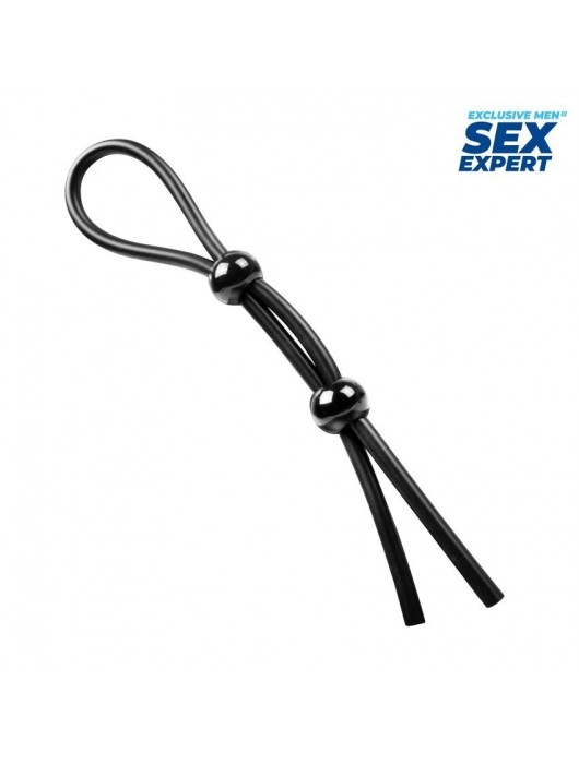 Черное силиконовое лассо с двумя шариками для утяжки - Sex Expert - в Миассе купить с доставкой
