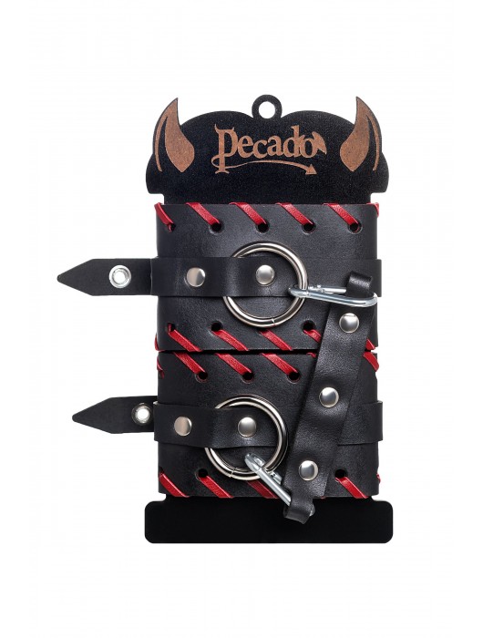 Черно-красные оковы из натуральной кожи - Pecado - купить с доставкой в Миассе