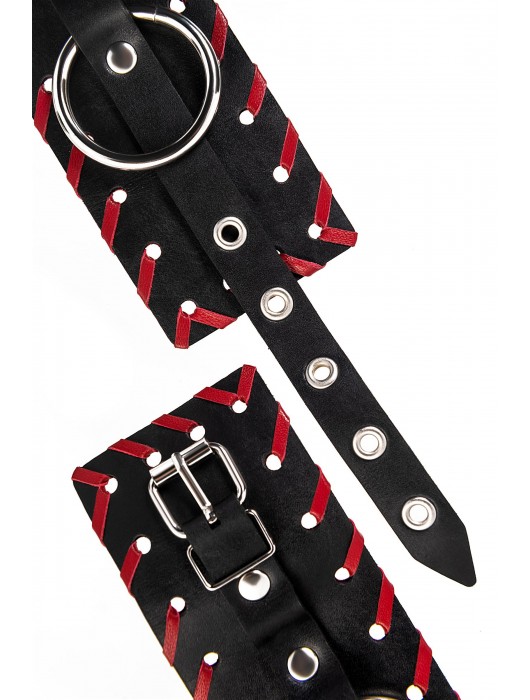 Черно-красные оковы из натуральной кожи - Pecado - купить с доставкой в Миассе