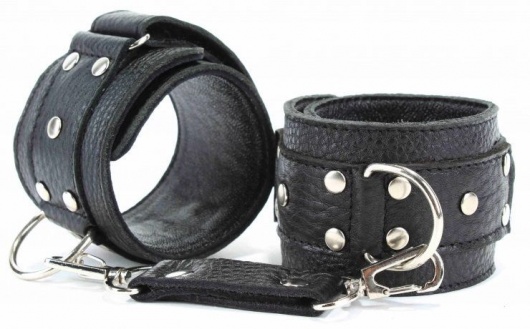 Черные кожаные оковы на липучке - БДСМ Арсенал - купить с доставкой в Миассе