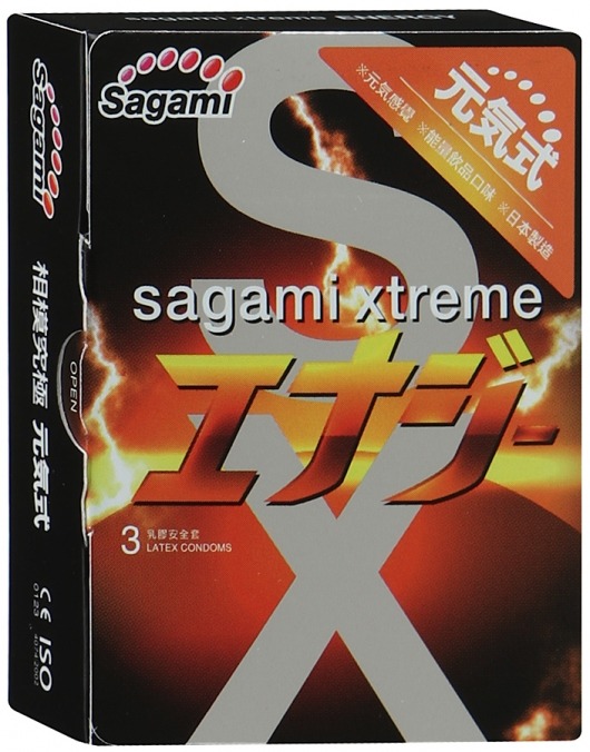 Презервативы Sagami Xtreme ENERGY с ароматом энергетика - 3 шт. - Sagami - купить с доставкой в Миассе