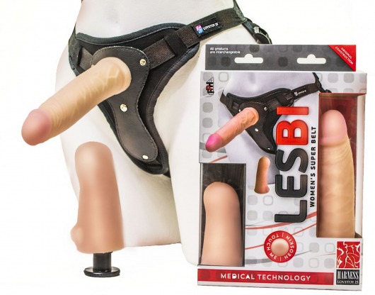 Телесный страпон Harness LESBI с вагинальной пробкой - 16,5 см. - LOVETOY (А-Полимер) - купить с доставкой в Миассе
