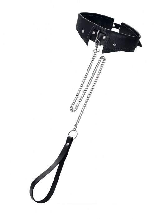 Черный кожаный ошейник-воротник с поводком - Pecado - купить с доставкой в Миассе