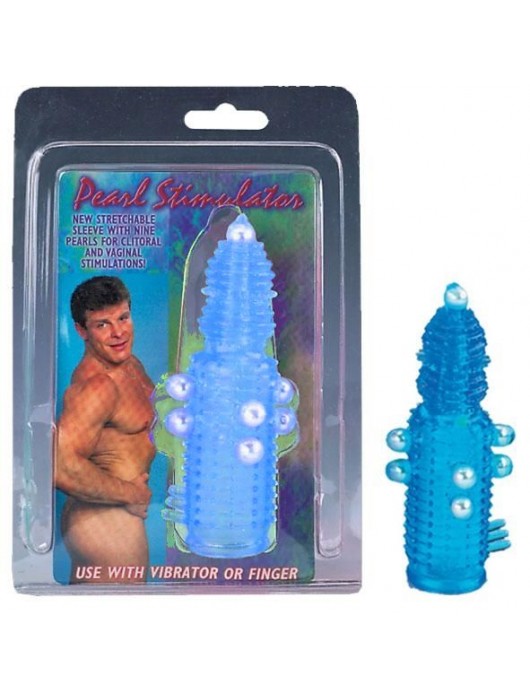 Голубая эластичная насадка на пенис с жемчужинами, точками и шипами Pearl Stimulator - 11,5 см. - Tonga - в Миассе купить с доставкой
