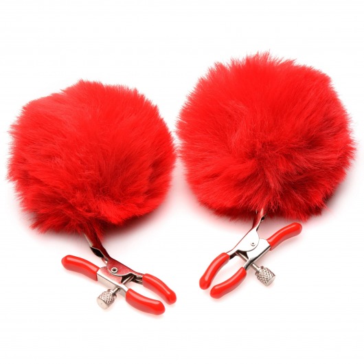 Красные зажимы на соски с помпонами Pom Pom - XR Brands - купить с доставкой в Миассе