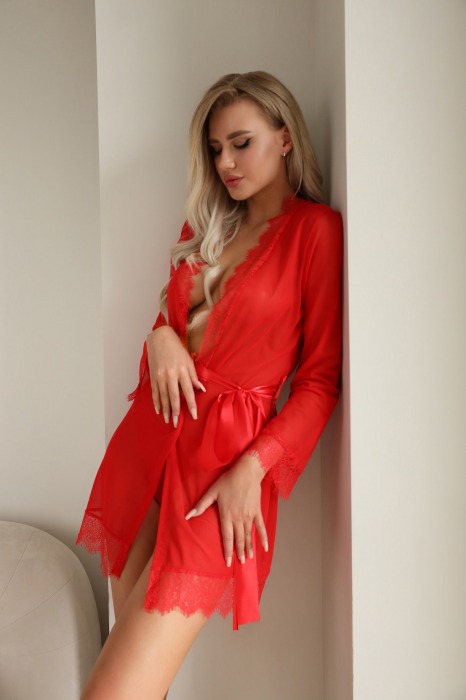 Красный пеньюар с кружевной отделкой - Le Frivole купить с доставкой