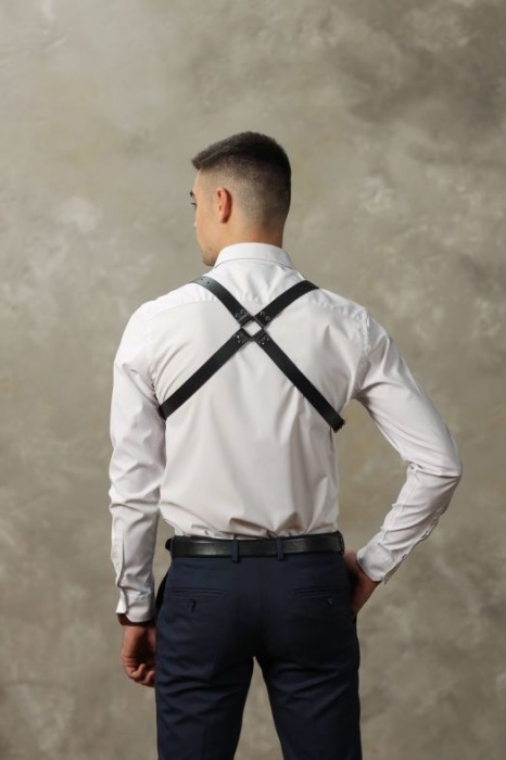 Черная мужская кожаная портупея №4 - БДСМ Арсенал - купить с доставкой в Миассе