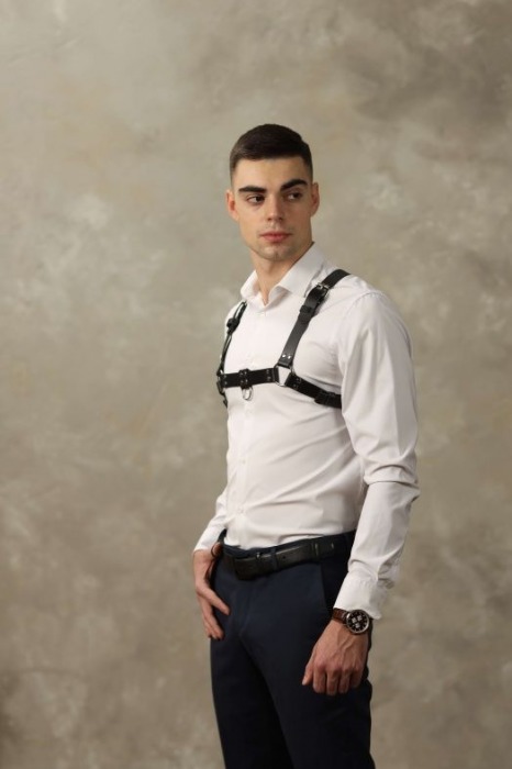 Черная мужская кожаная портупея №4 - БДСМ Арсенал - купить с доставкой в Миассе