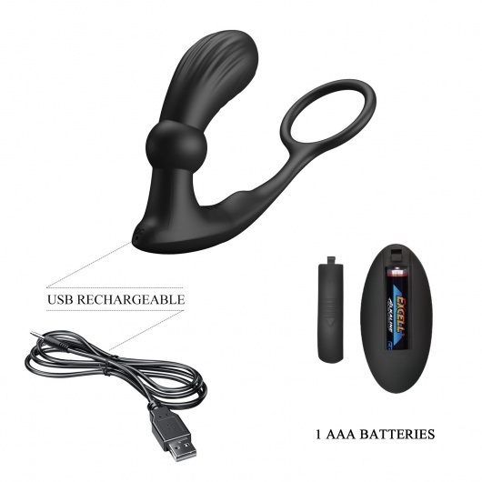 Черный вибростимулятор простаты Warren с эрекционным кольцом - Baile - в Миассе купить с доставкой