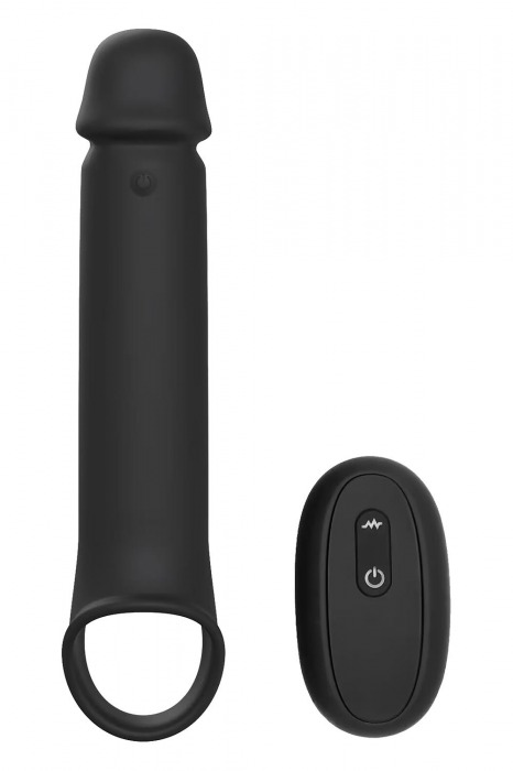 Черная насадка-удлинитель с вибрацией Vibrating Extender With Remote - Dream Toys - в Миассе купить с доставкой
