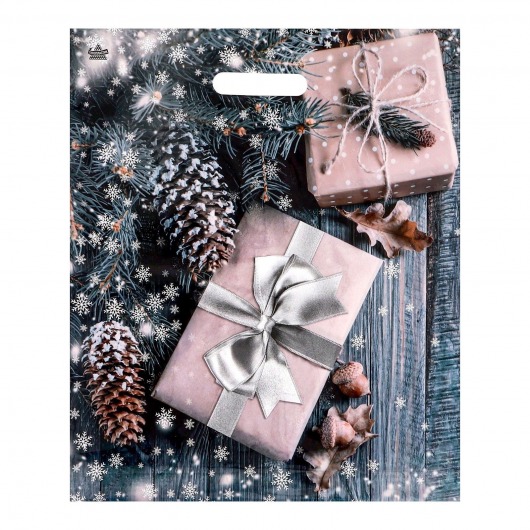 Новогодний пакет с принтом в виде подарков и вырубной ручкой (45х38 см) - Сима-Ленд - купить с доставкой в Миассе