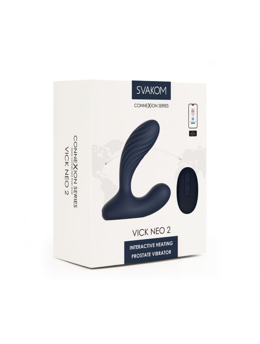 Темно-синий вибромассажер простаты Vick Neo 2 c функцией нагрева и пультом ДУ - Svakom - в Миассе купить с доставкой