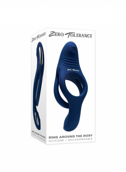Синее эрекционное виброкольцо с двойным подхватом мошонки Ring Around The Rosy - Zero Tolerance - в Миассе купить с доставкой