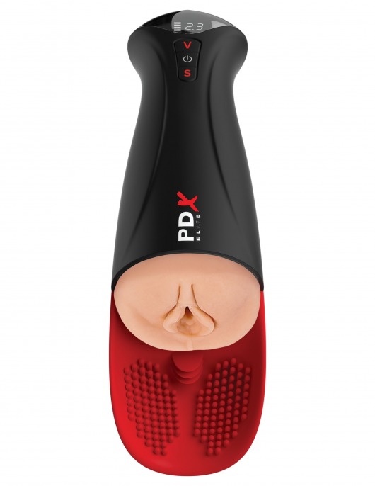 Телесный мастурбатор-вагина в черной колбе с вибрацией Fuck-O-Matic Pro XL - Pipedream - в Миассе купить с доставкой